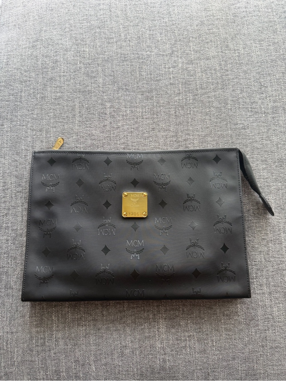 MCM Black Logo Embossed Nylon Clutch